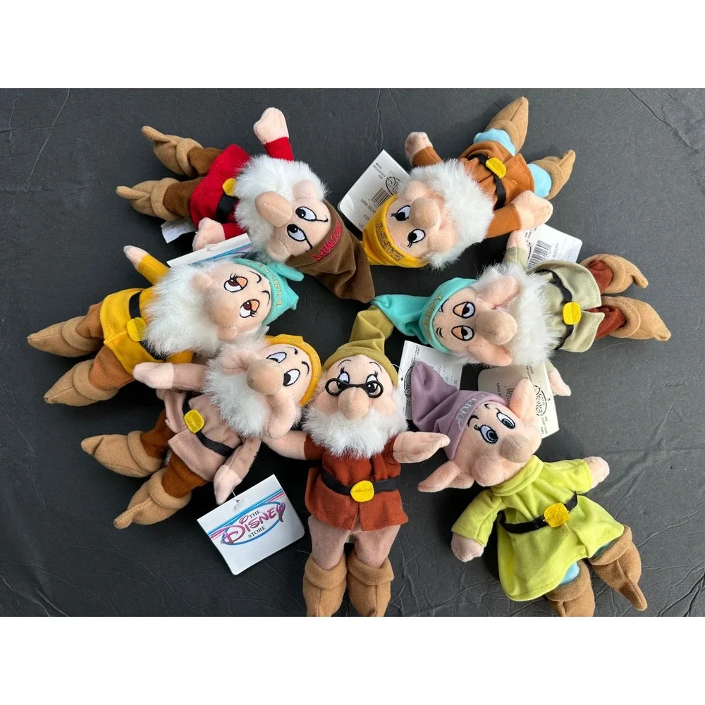 Disney Store Snow White Seven Dwarfs Mini Bean Bag Plush Set Vintage 8 Inch NWT